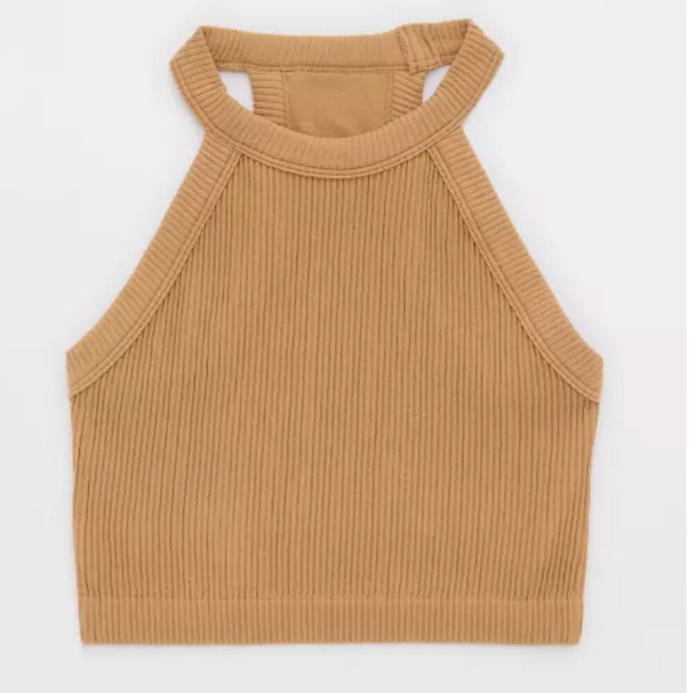 Aerie - Superchill Seamless High Neck Bra Top - XS - Beach Dune